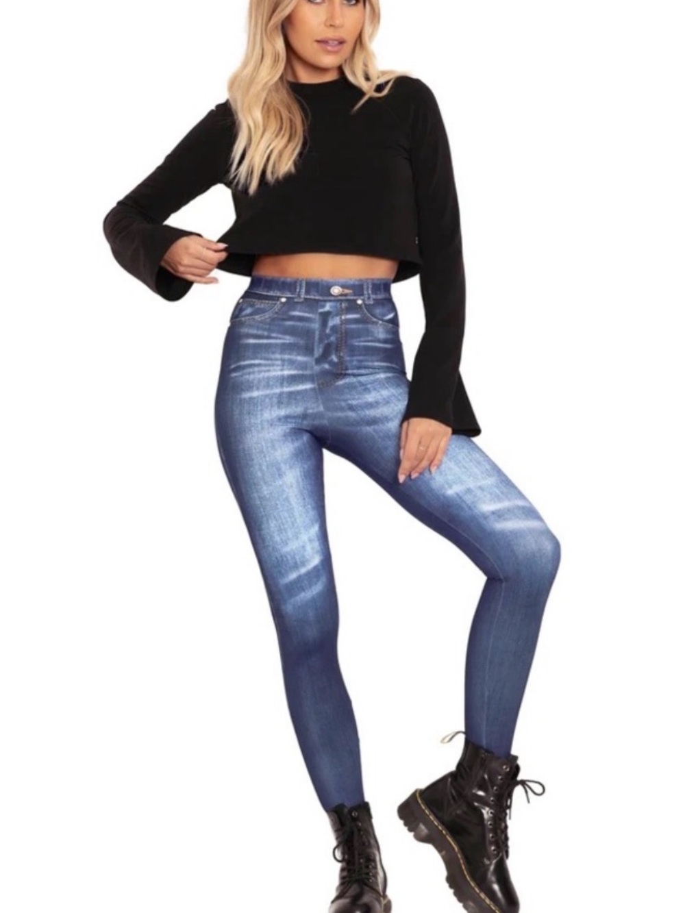 Blackmilk Blue High-Rise Faux Denim Leggings by Blackmilk
